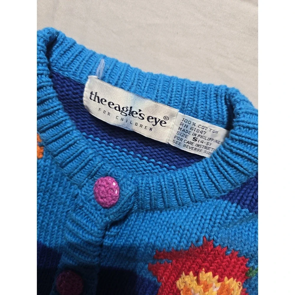 Vintage Girl's Cardigan XS 4-5 Knot Blue The Eagle's Eye‎ Button-Up